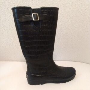 Sperry Top Siders Black Rubber Waterproof Knee High Boots sz 9